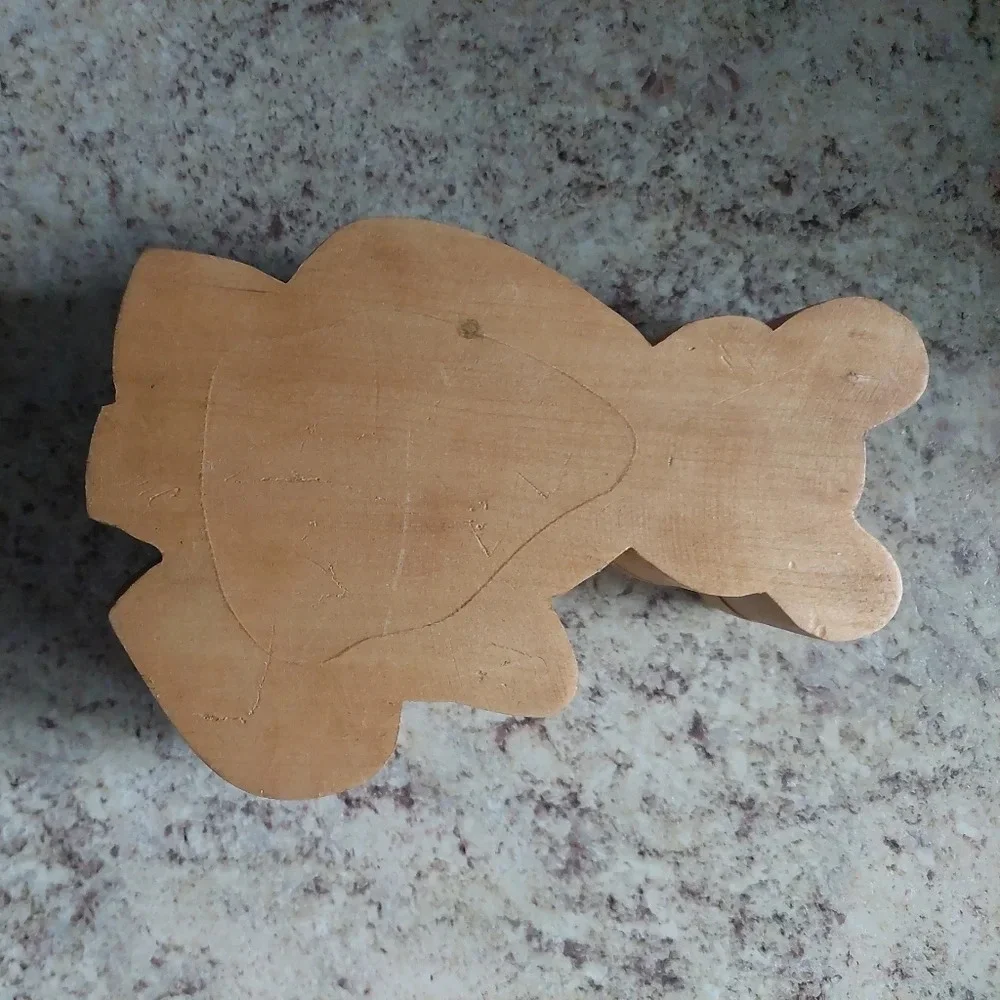 Wooden handmade carved teddy bear Holding a heart trinket box! Valentines Day